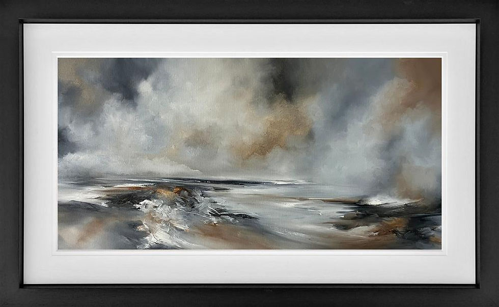 Midnight Voyage by Alison Johnson: a stormy, misty seascape in greys, browns and silver