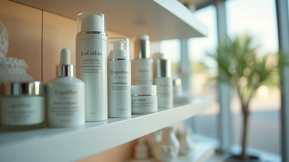 Augenhöhe Ansicht von verschiedenen Hautpflegeprodukten auf einem Regal