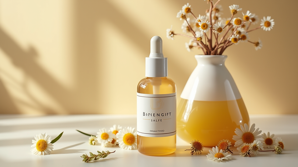 Eye-level view of a natural skincare product arrangement with Bienengift-Salbe