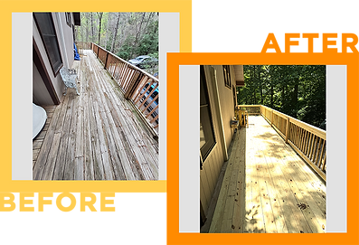 Before and after deck repair in Mocksville, NC by Drilled It, LLC featuring expert wood replacement, rail restoration, and precision carpentry.