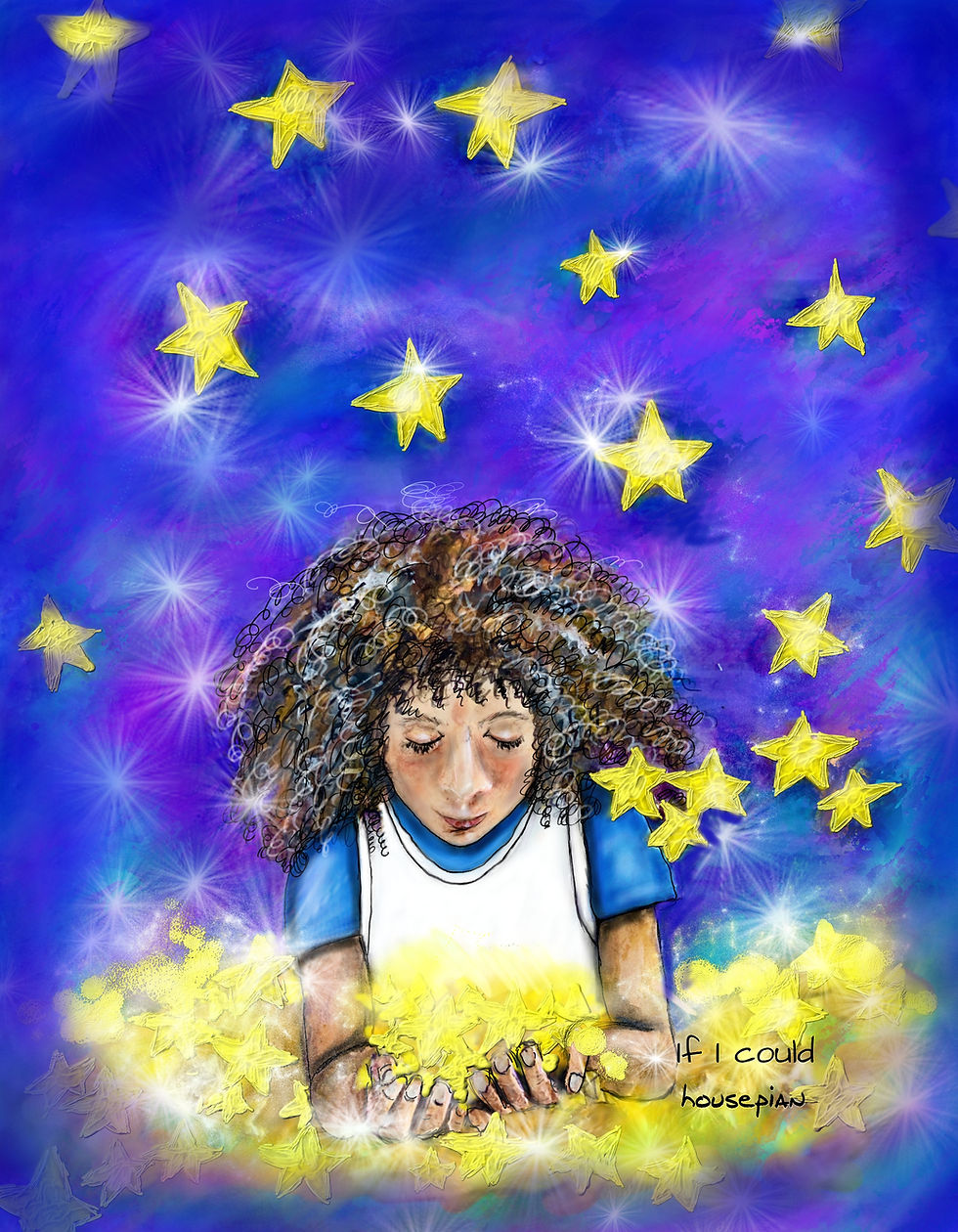 Woman is creating and throwing stars out into the universe.