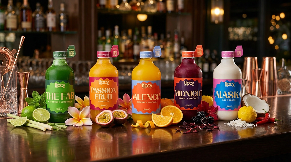 Firefly_Gemini Flash_Yüklediğim Tipcy Cocktail Mix ürünlerini kullanarak modern ve premium