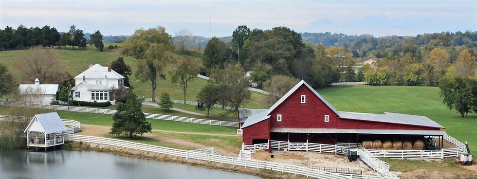 Gilreath Farm Image of Farm House, Pond, and Main Barn