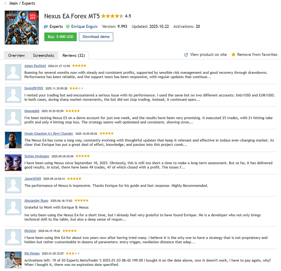 Thumbnail: NEXUS MT5 Expert Advisor grid trading system review