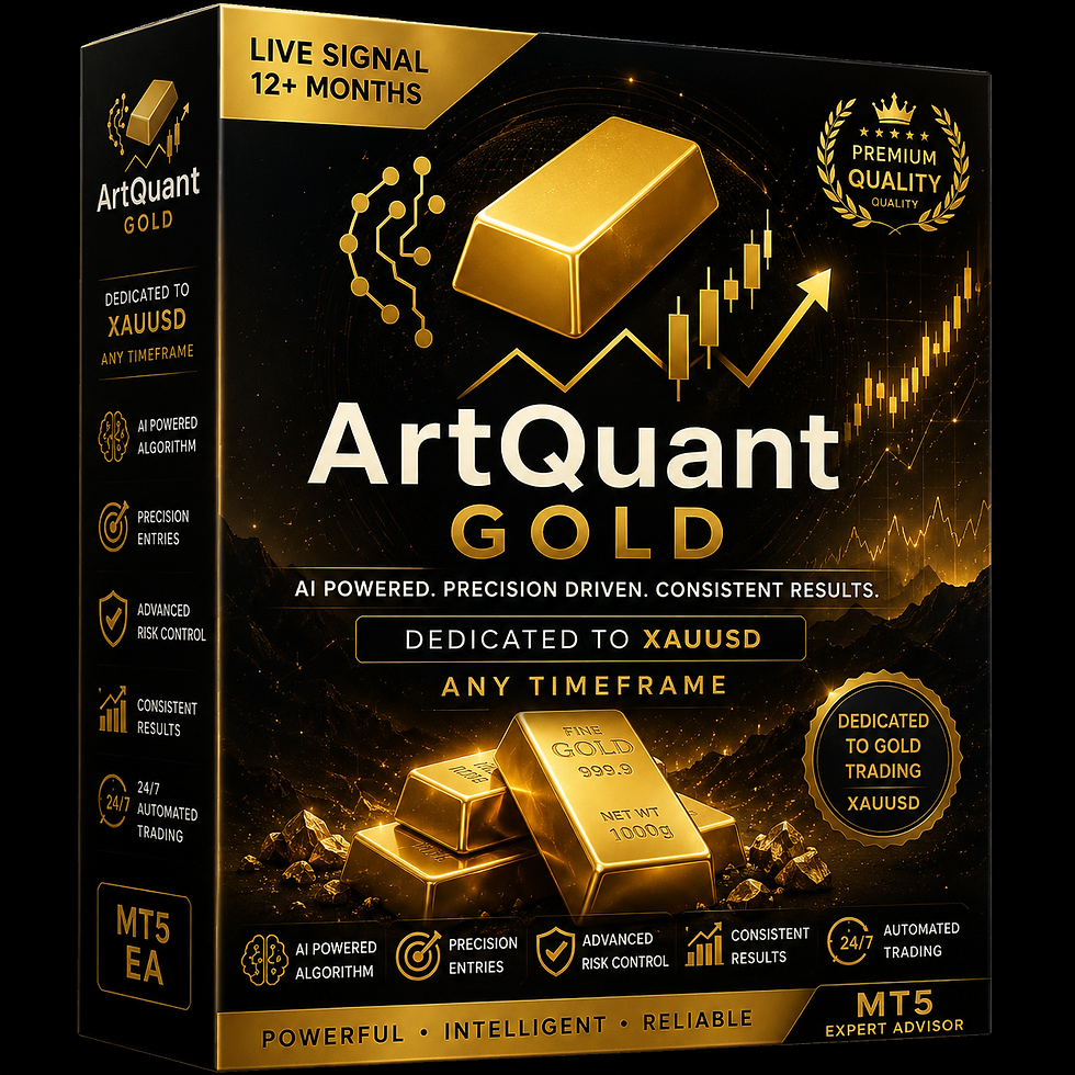 ArtQuant Gold MT5 Expert Advisor for XAUUSD featuring AI-powered Gold trading and advanced risk management.