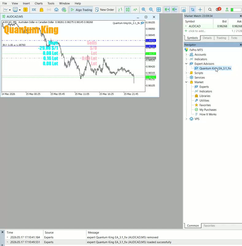 Thumbnail: Quantum King EA MT5 V3.1 - Grid Martingale Forex Trading Robot for AUDCAD M5