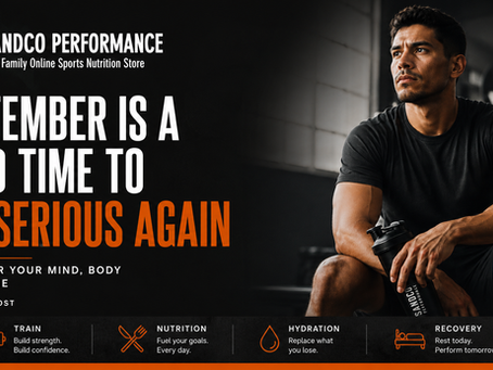 Fitness promo poster with a man holding a black shaker bottle beside text: September is a good time to get serious again.