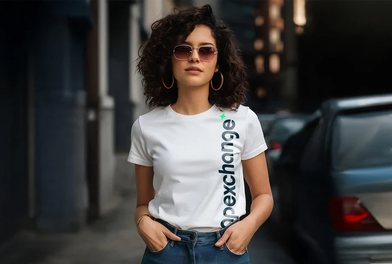 Diverse woman wearing a t-shirt of Apexchange