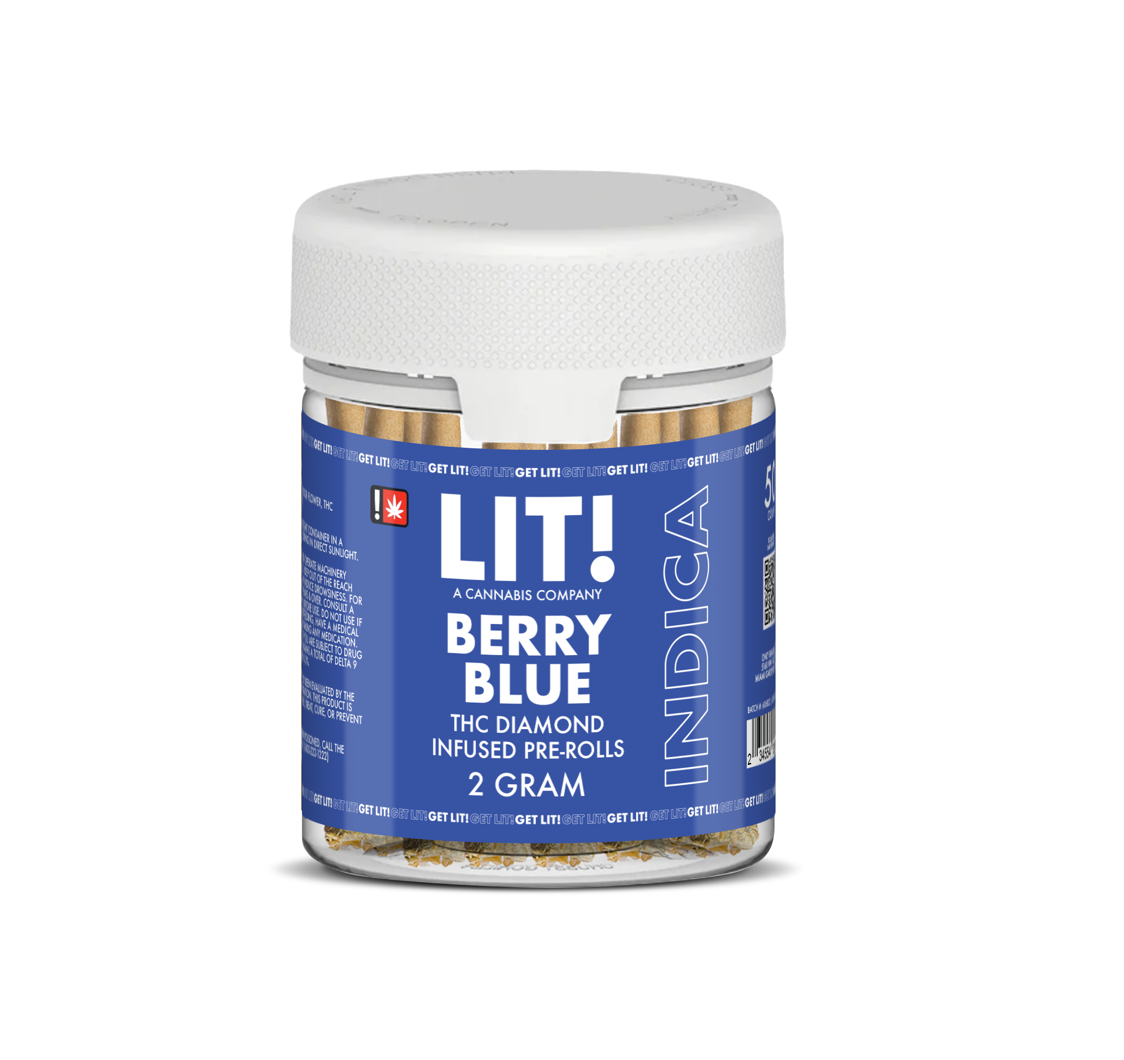 LIT THC Diamond Infused 2g Pre-Rolls - Berry Blue - 50ct Jar