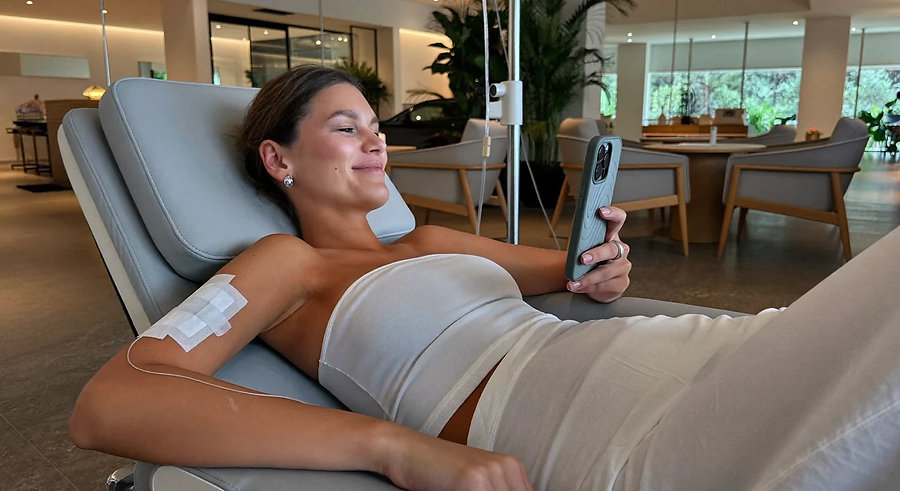 Comfortable modern IV hydration therapy room at a Florida wellness clinic with reclining chair