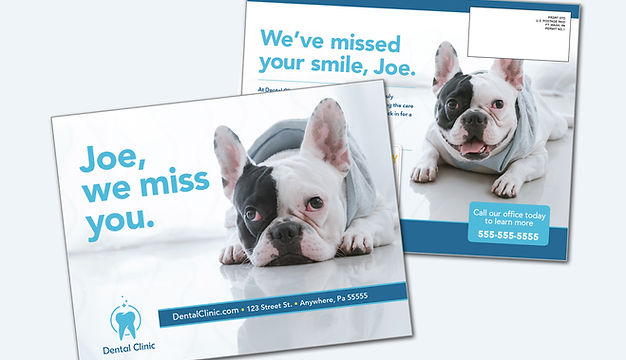 oversized postcard with joe, we miss you and a dog to the side