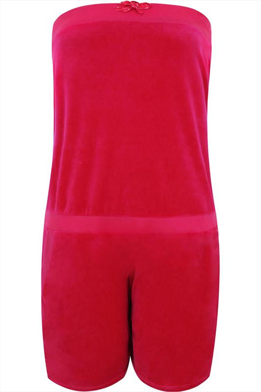 Thumbnail: Navy - Pink Strapless Velour Pull On Playsuit