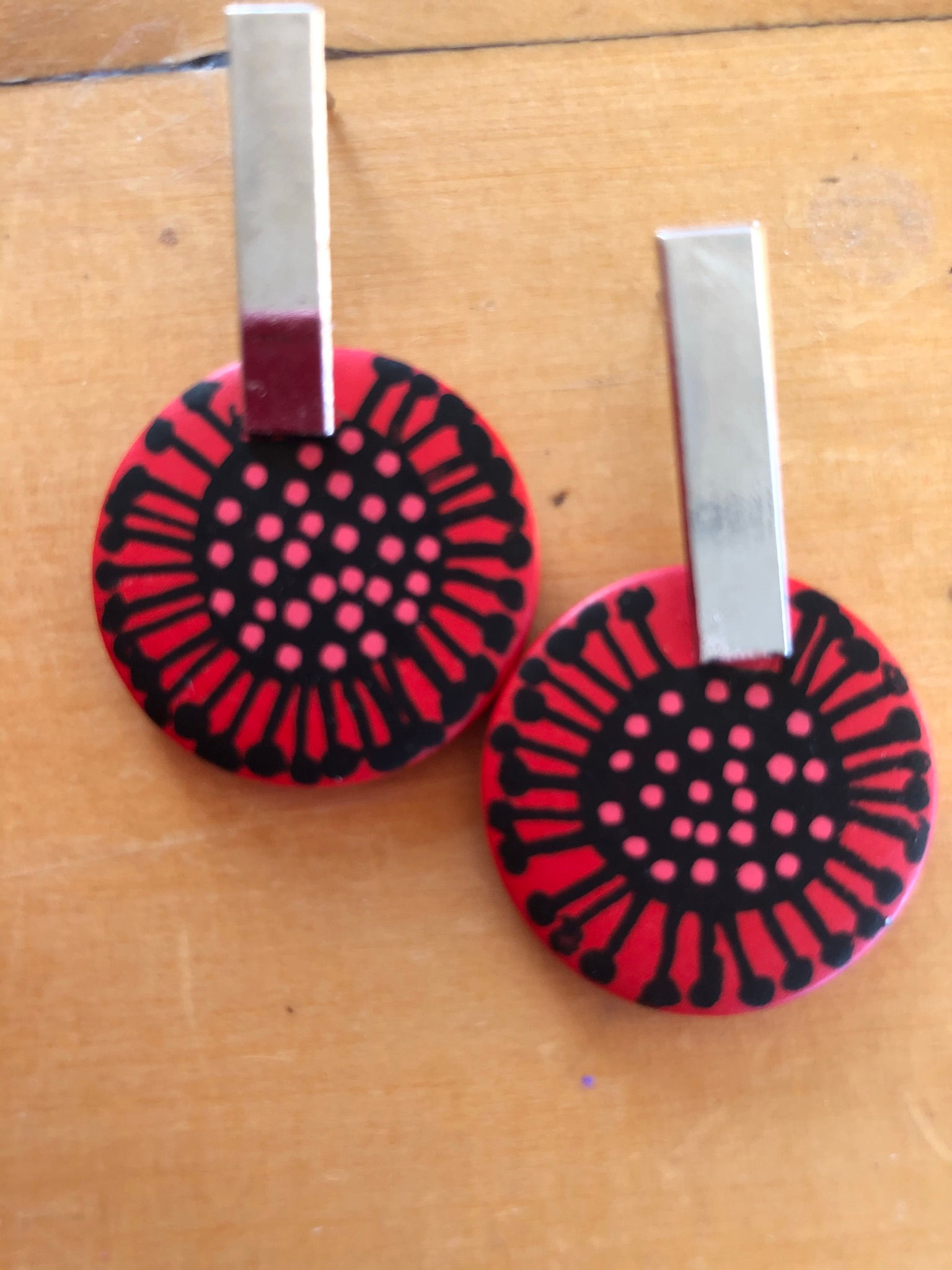 Black on Red hand painted earrings
