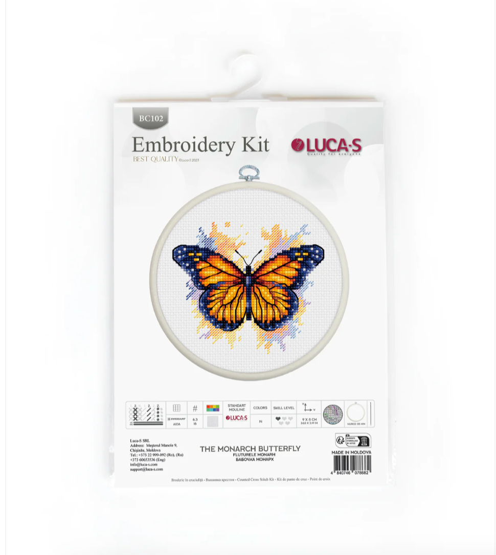 Thumbnail: Cross Stitch Kit with Hoop Included Luca-S - The Monarch Butterfly, BC102