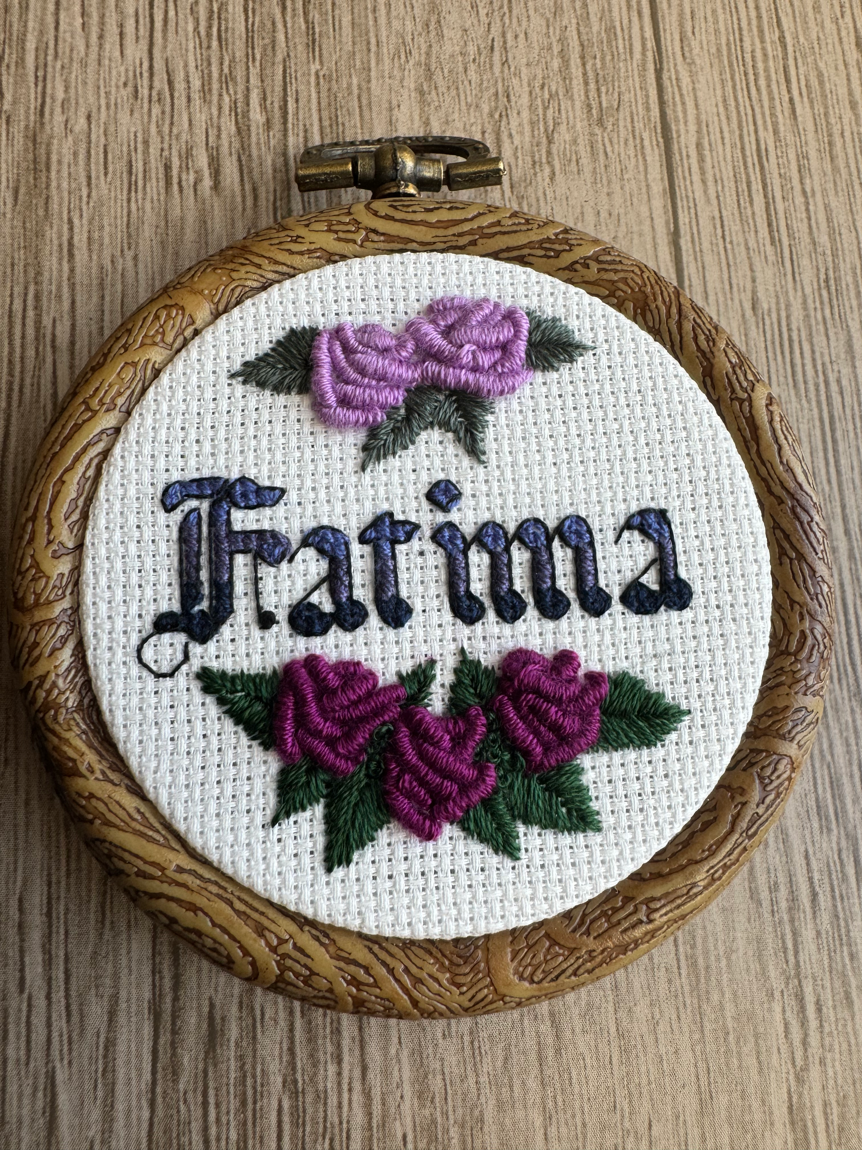 Customised  hand embroidered Name "Fatima"