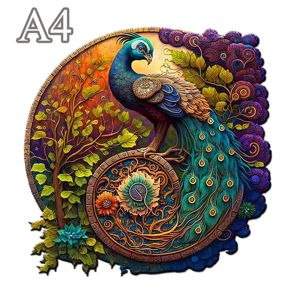 Adult Animal Wooden Puzzle Round Peacock and Bird Wooden Puzzle Children's Puzz