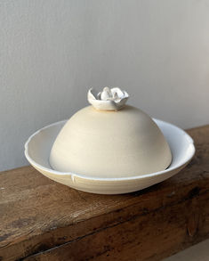 Handmade ceramic plate with cloche for restaurant collaboration