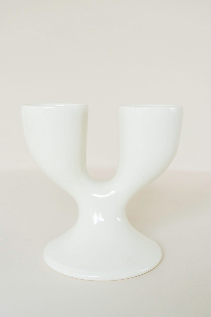 Thumbnail: Nordscan Double Egg Holder – Scandinavian Mid-Century White Ceramic
