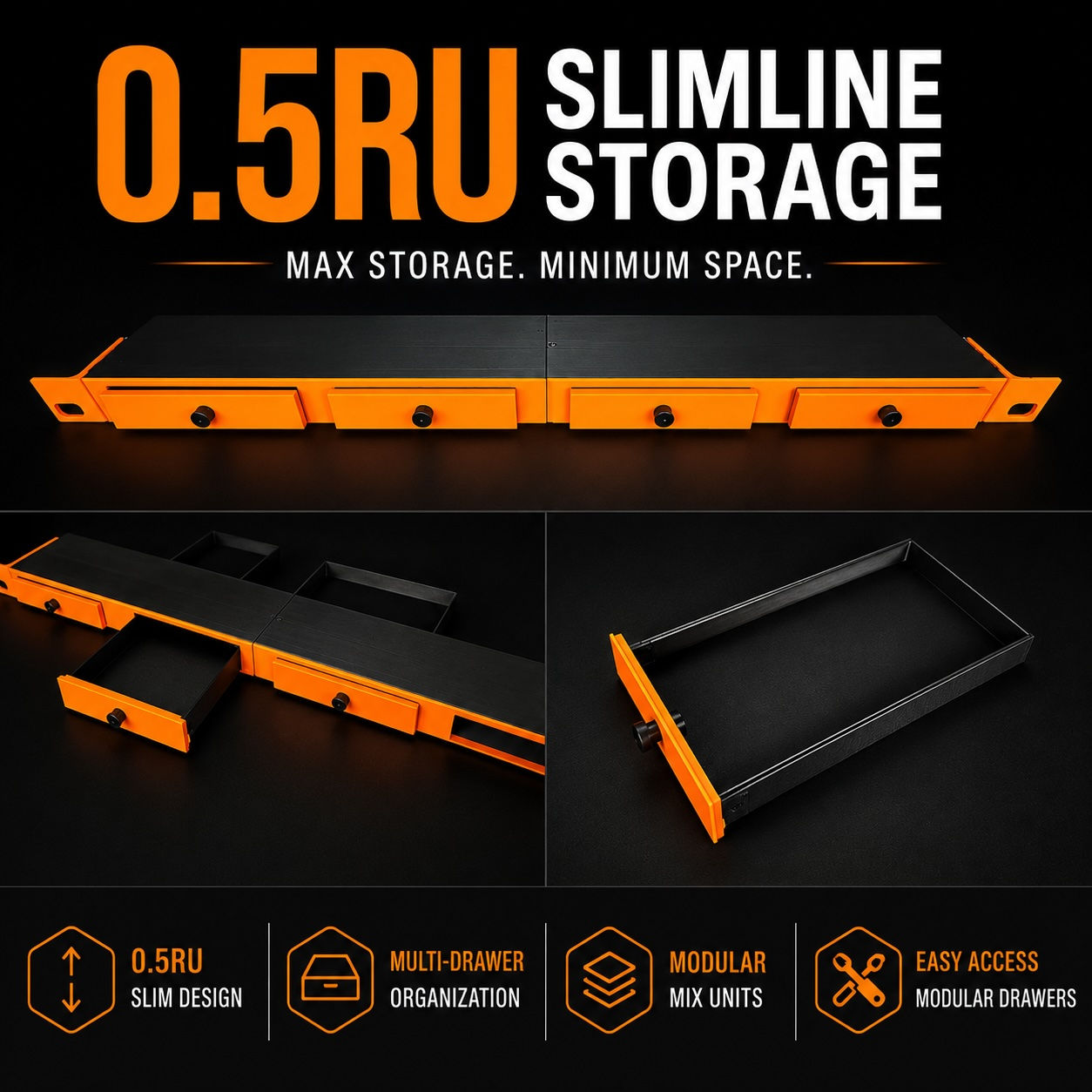 QUADRIX - 0.5RU Slimeline Rackmount Storage
