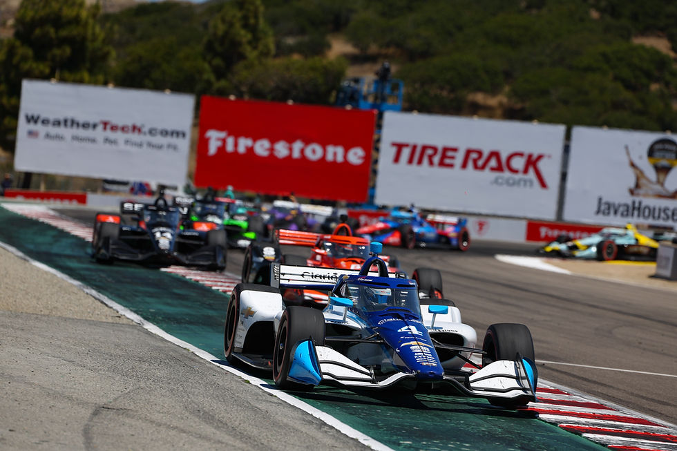 David Malukas leads multiple cars at IndyCar's Java House Grand Prix of Monterey at WeatherTech Raceway Laguna Seca