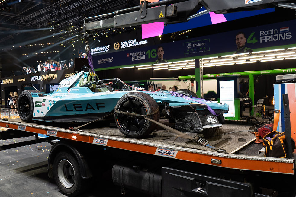 The remains of Rowland's Nissan after the season finale | Credit: Ryan Fleming