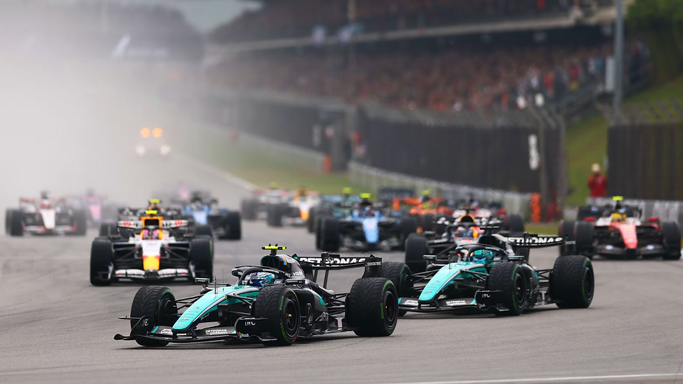 Antonelli led into Turn 1 when the race finally went green | Credit: Formula One