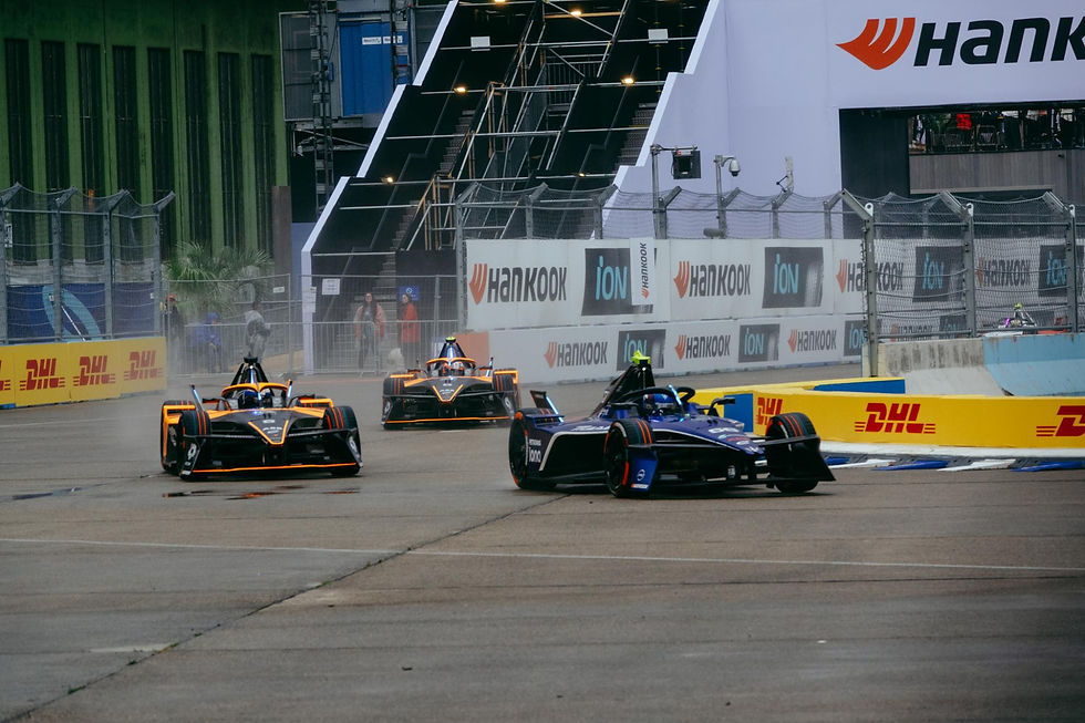 Hughes sharing the track with former team McLaren in Berlin | Credit: Anna Knaak
