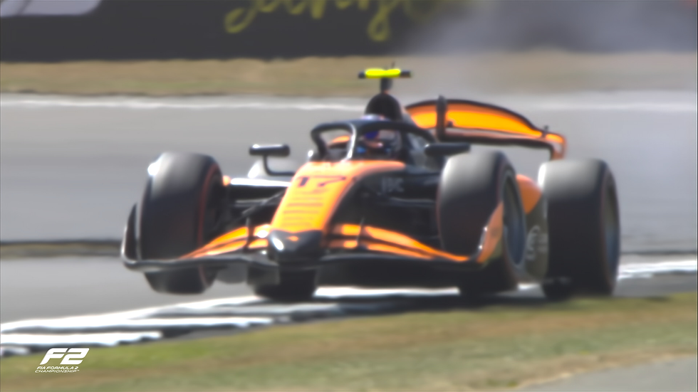 Dunne too found himself in the crosshairs, getting airborne due to the windy conditions | Credit: Formula 2 via X
