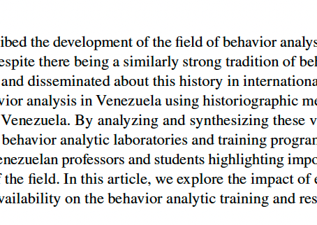 Behavior Analysis in Venezuela: An Unrecognized Legacy