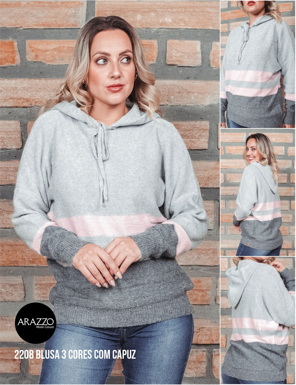2208 BLUSA 3 CORES COM CAPUZ