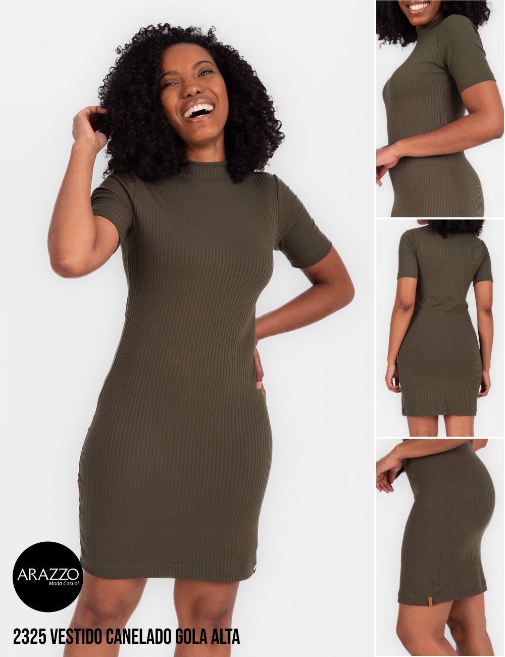 2325 VESTIDO CANELADO GOLA ALTA
