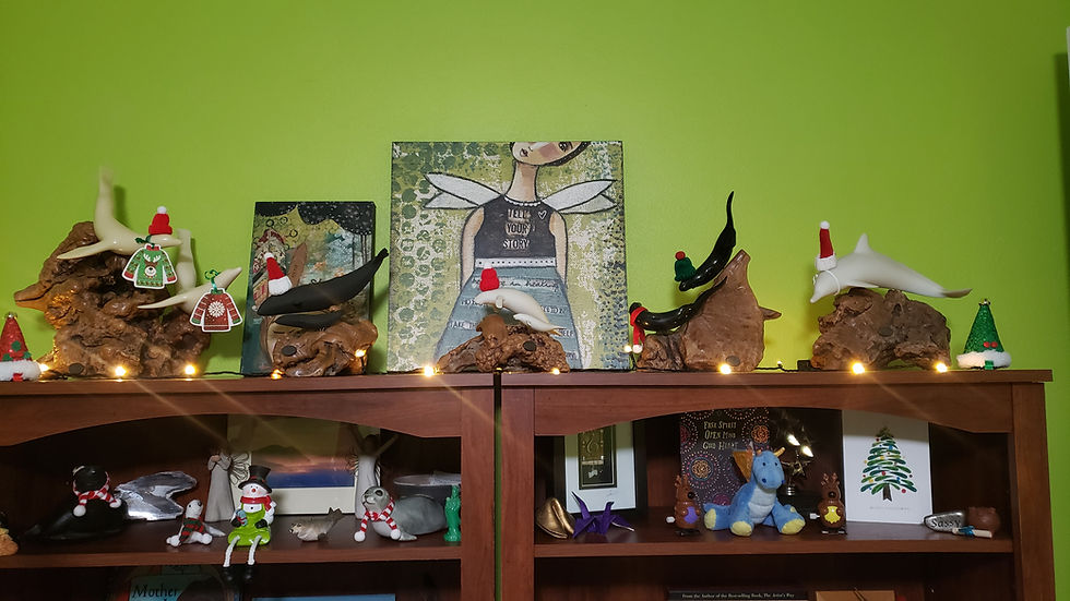 santa whales on a shelf