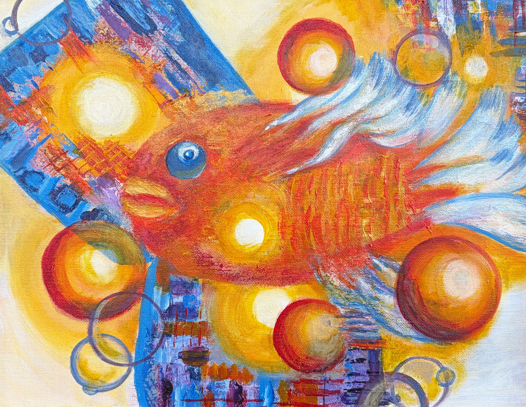 Golden Flow – Abstract Goldfish Acrylic Painting