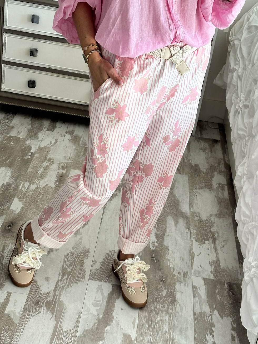 Miniature : Pantalon stretch rayé & fleuri – Fraîcheur printanière 