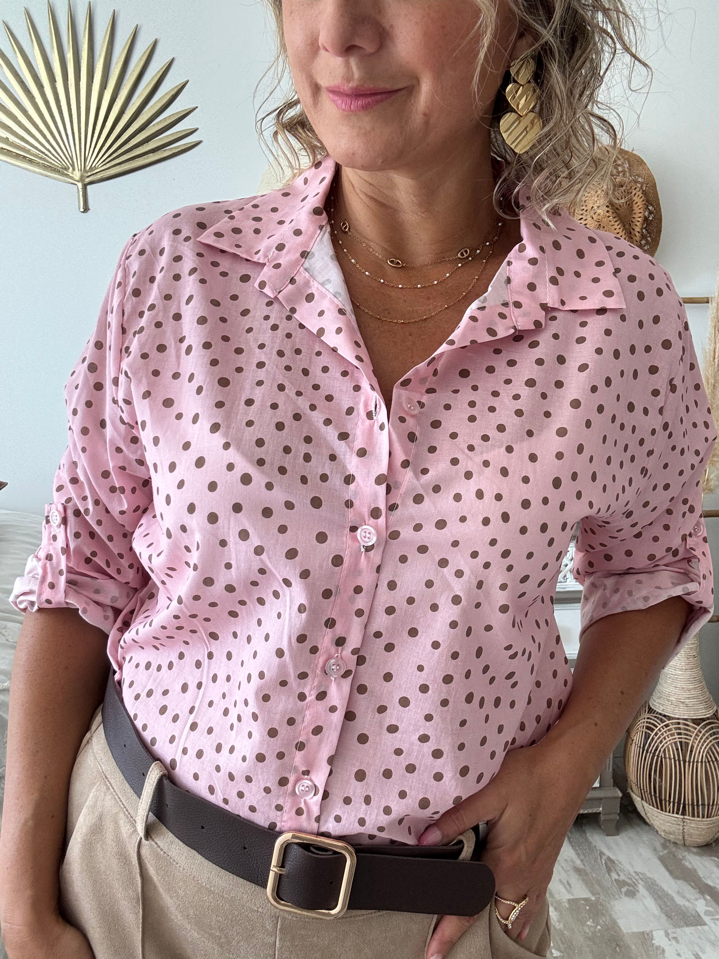 Chemise à pois rose & chocolat