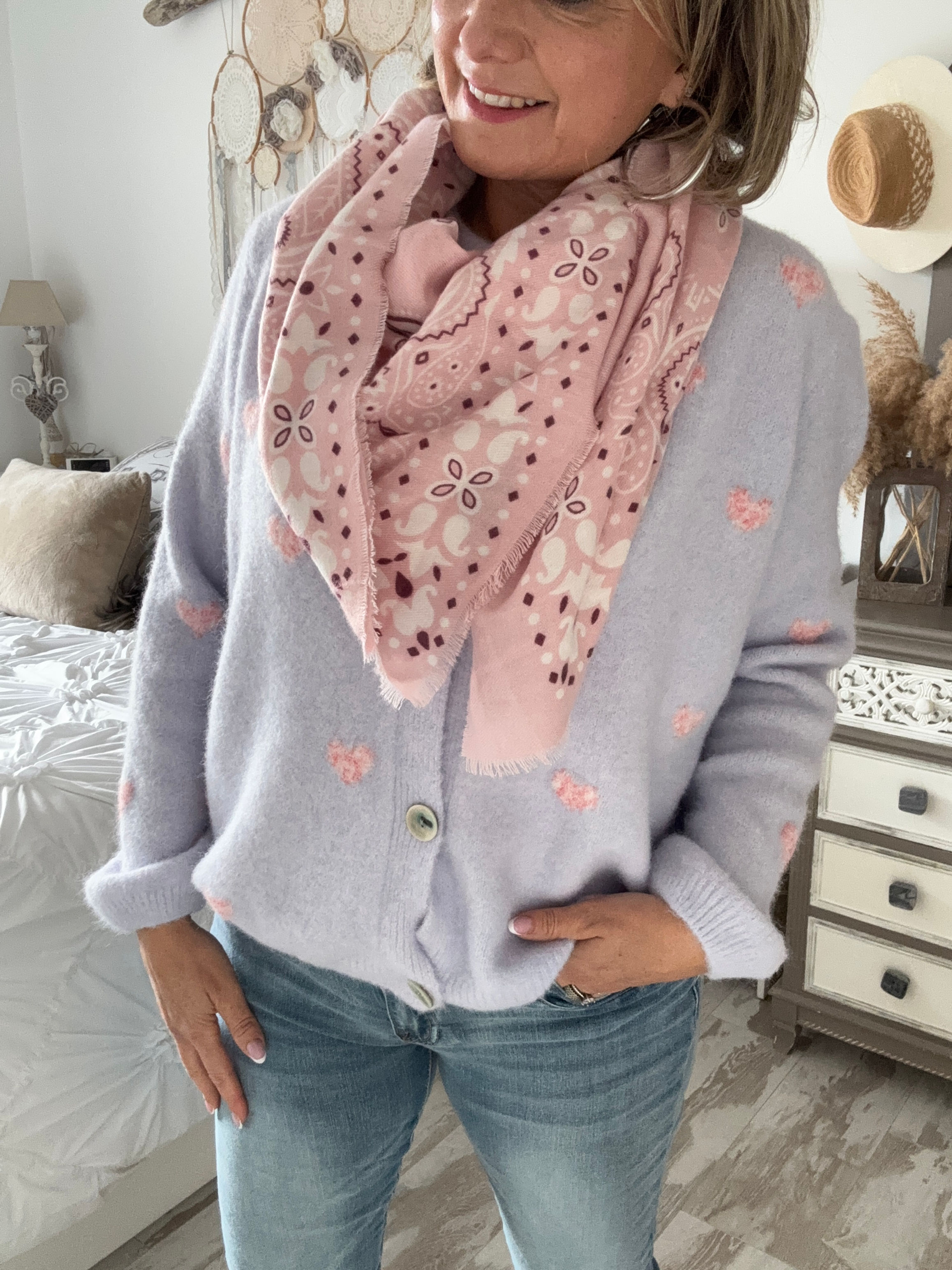 Écharpe Bandana rose poudré 