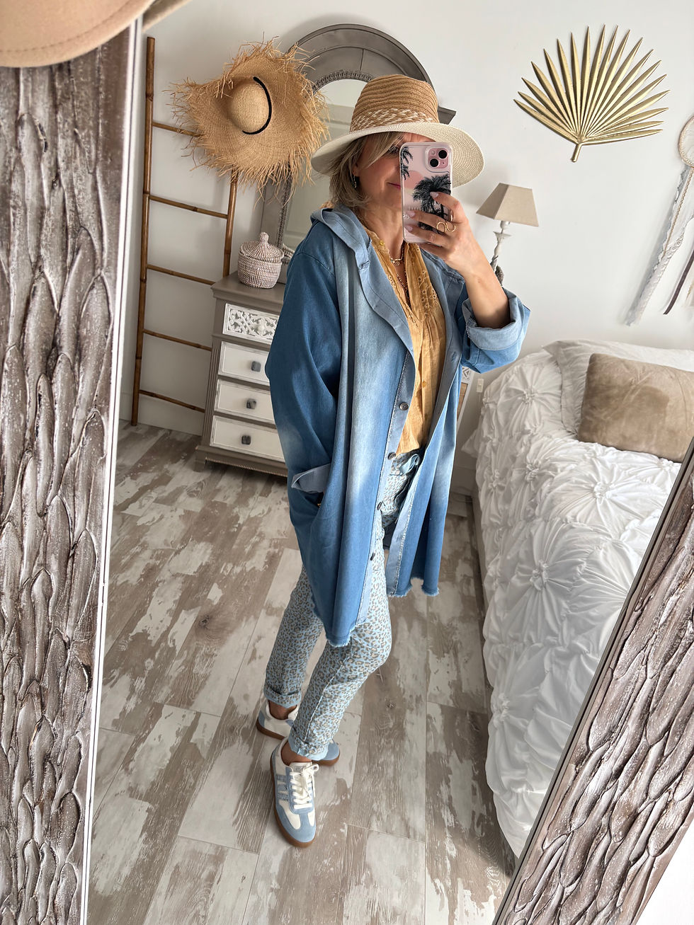 Miniature : Veste longue à capuche effet denim – 2 en 1 