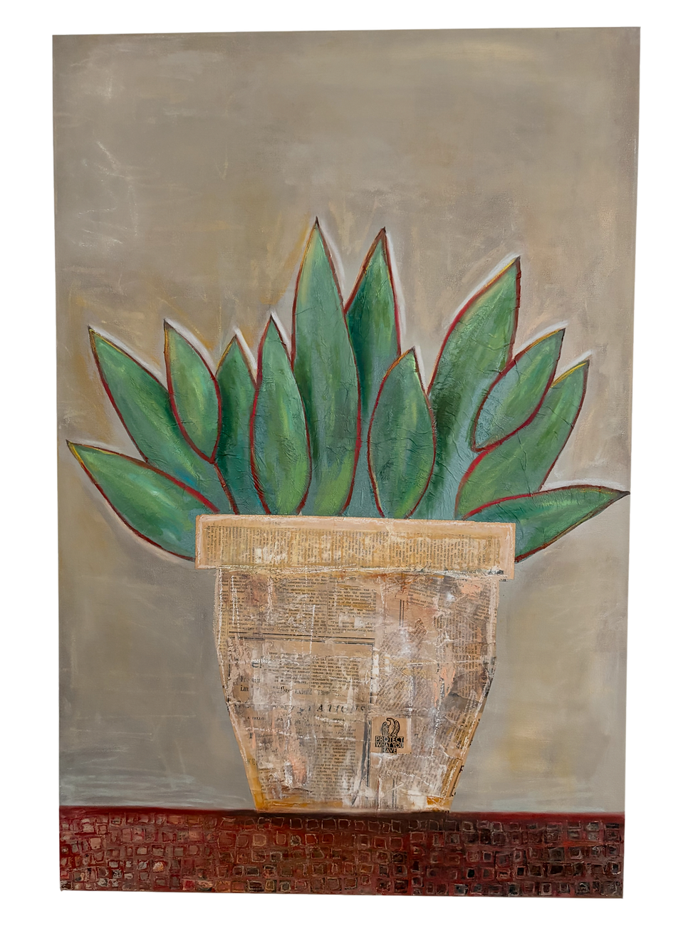Blue Glow Agave ATX - 24X36 mixed media collage on canvas
