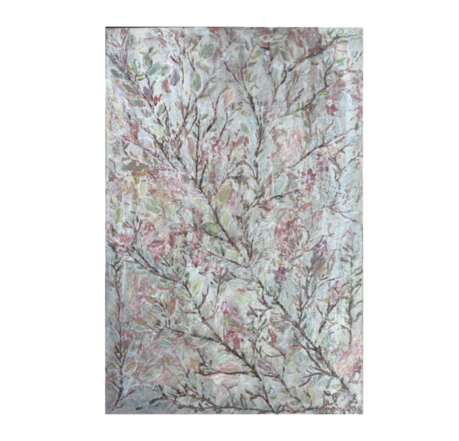 Foggy Autumn Bloom - mixed media collage on canvas 24X36