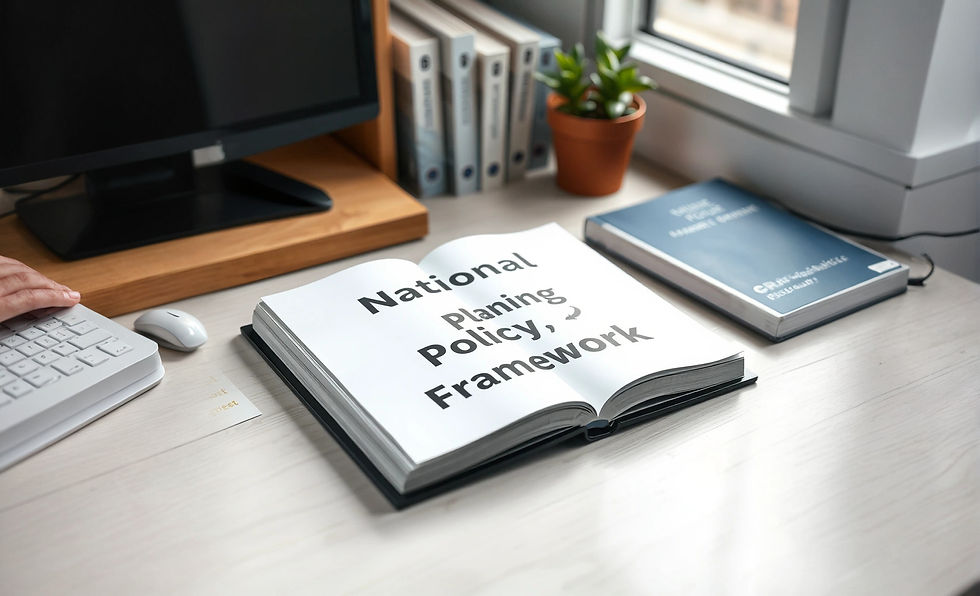 Create me an image of a book on a desk that has national planning policy framework on the front.jpg