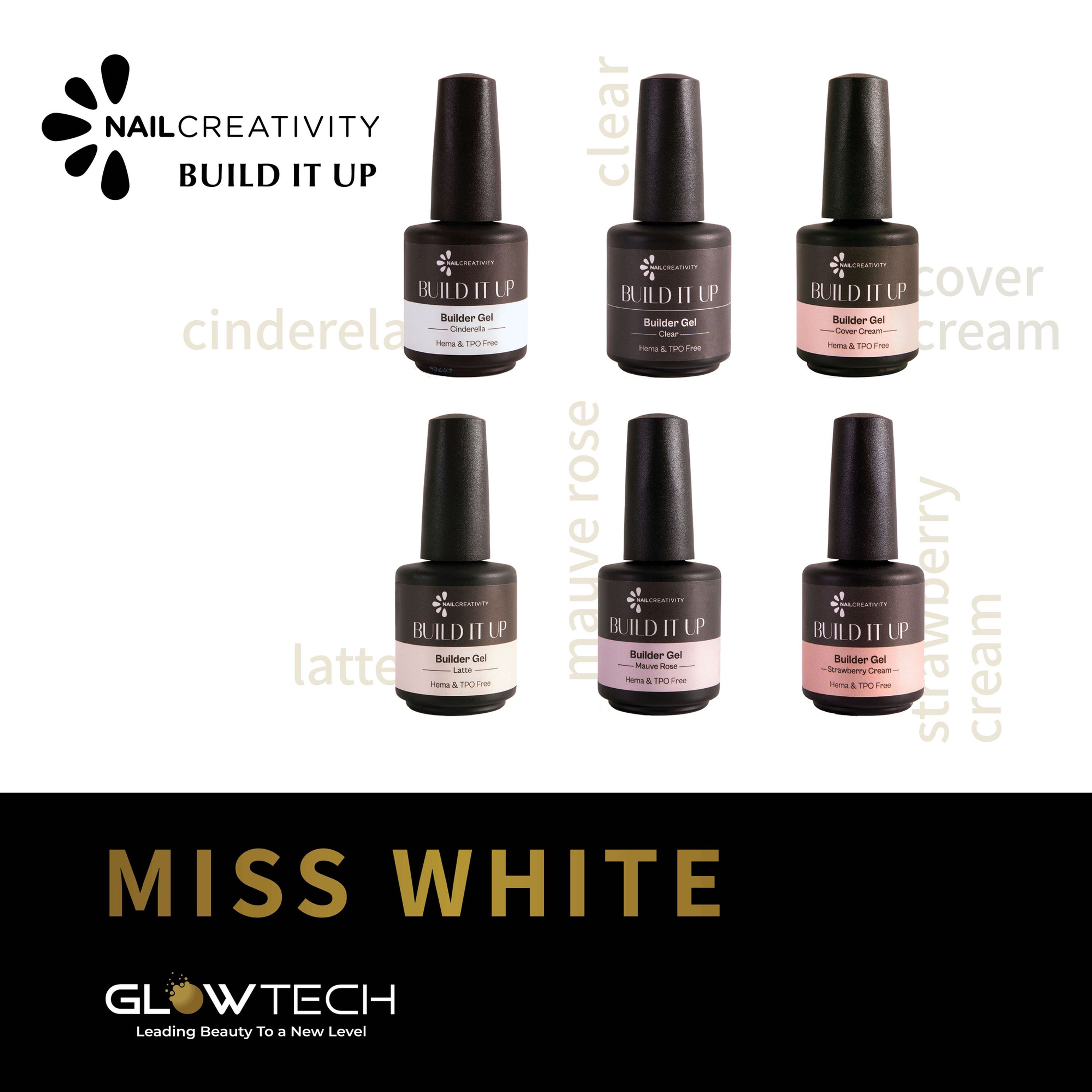 סדרת ג’ל בנייה 6 בקבוקים build it up nail creativity- Miss White