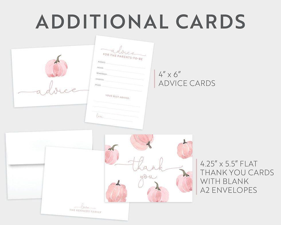 Thumbnail: Blush Pink Scattered Pumpkins Minimal Fall Baby Shower Invitation