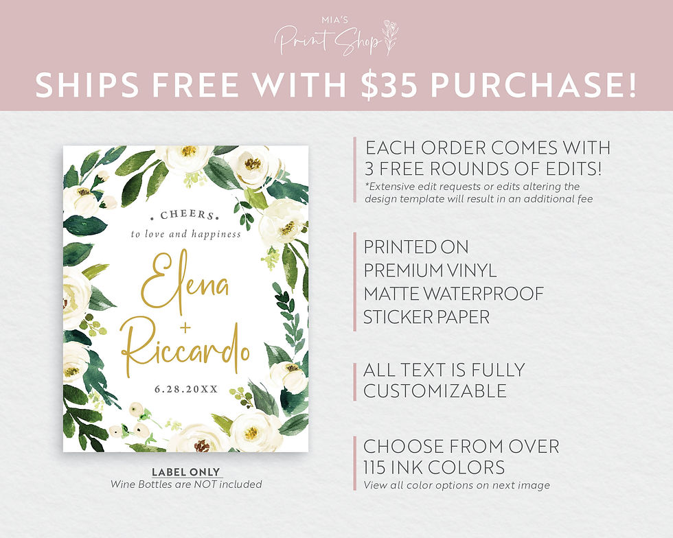 Thumbnail: Cheers to Love Floral and Greenery Wine Champagne Labels (890)
