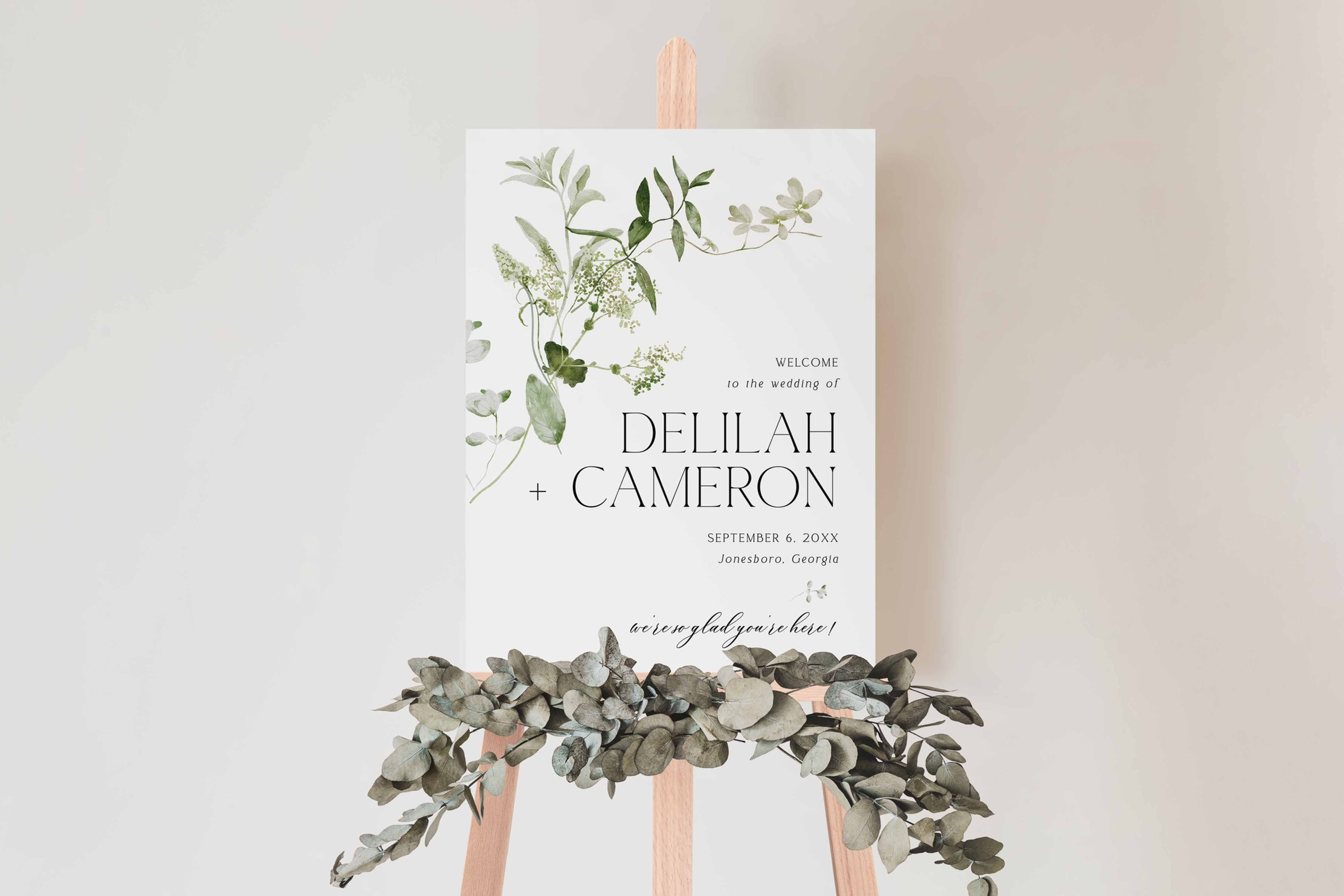 DELILAH | Greenery and Foliage Welcome Sign