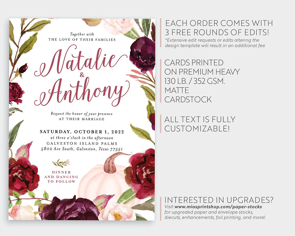 Thumbnail: Pink Pumpkin and Marsala Floral Wedding Invitation Suite