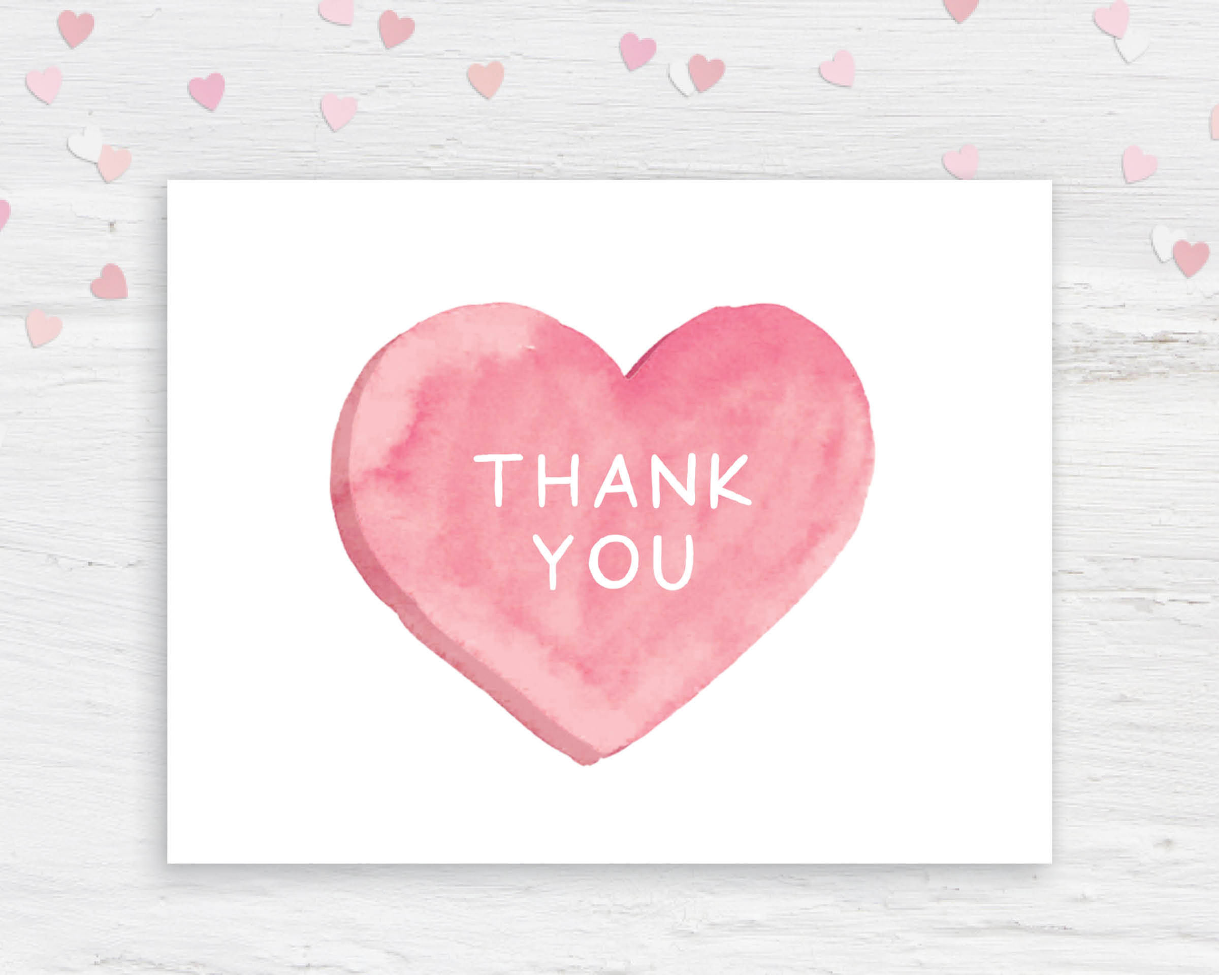 Pink Watercolor Heart Thank You Card