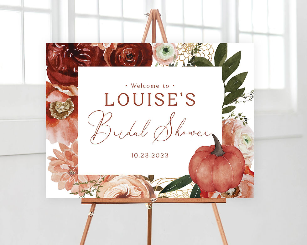 Thumbnail: Neutral Burgundy and Orange Floral Pumpkin and Greenery Fall Welcome Sign