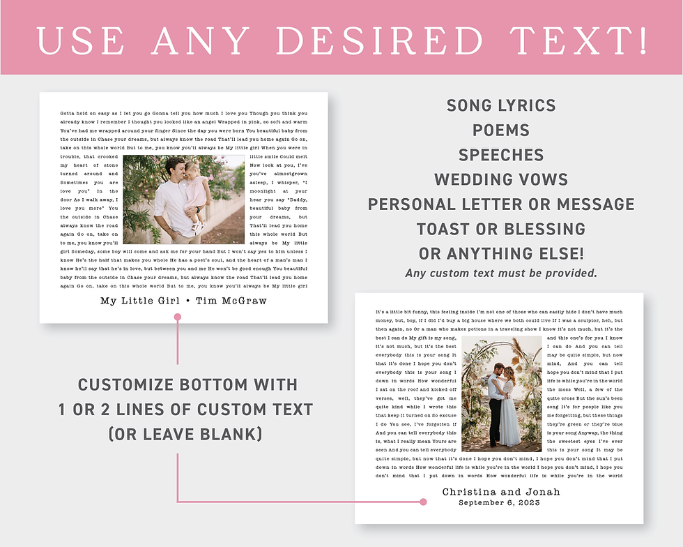 Thumbnail: Song Lyrics with Photo Personalized Custom Print 1st Wedding Anniversary Gift
