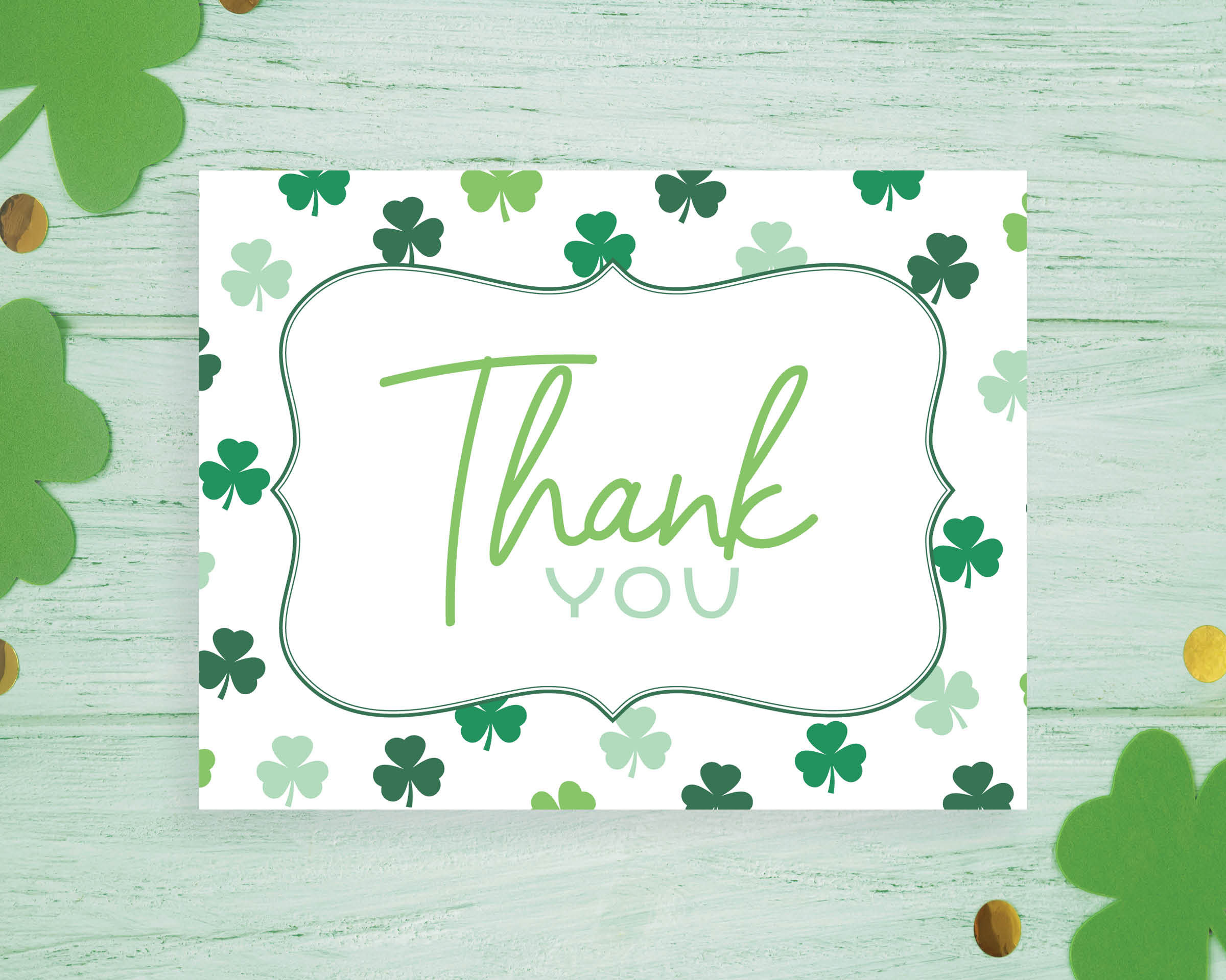 Scattered Green Shamrocks St. Patrick's Day March Thank You Cards