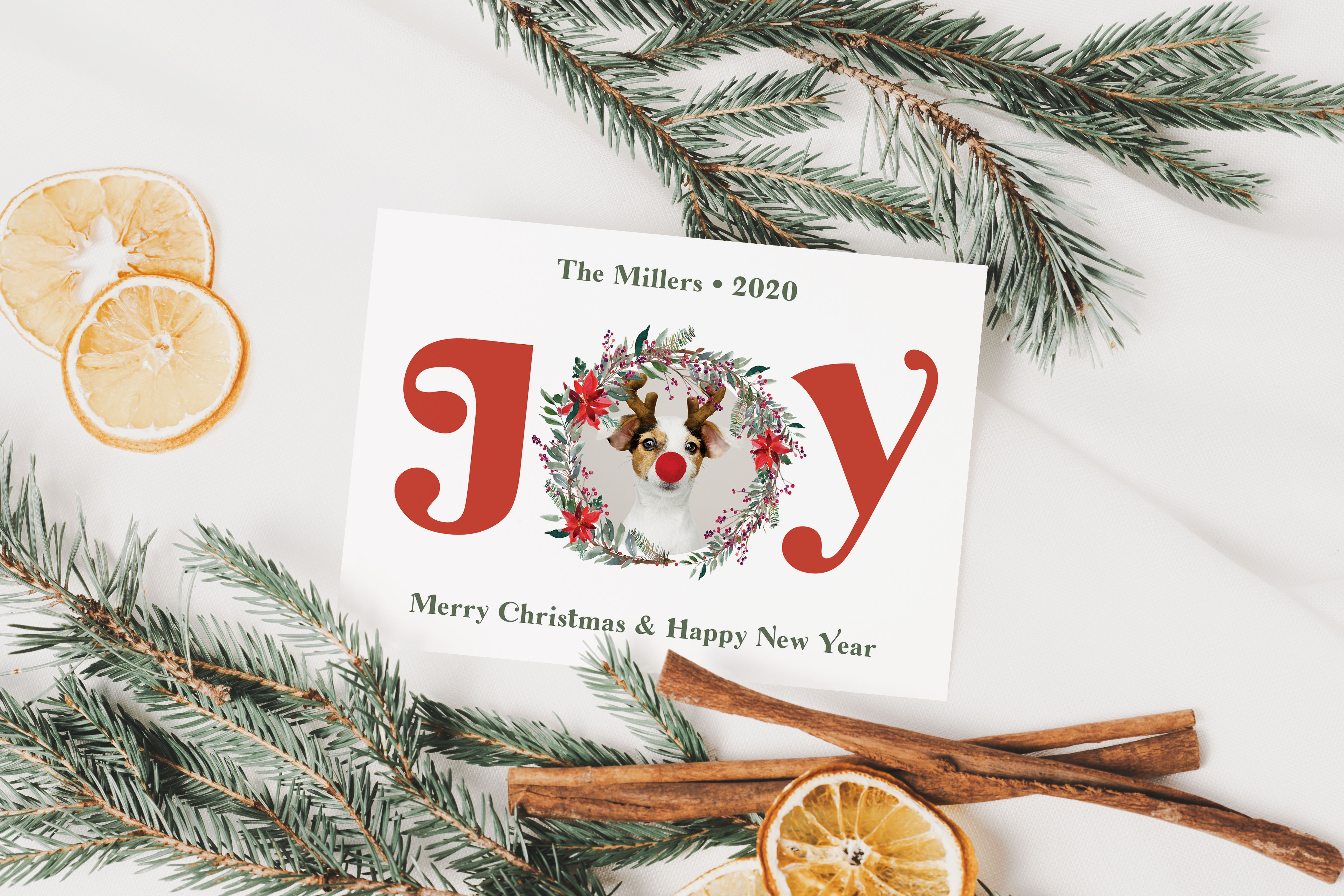 JOY Pointseta Wreath Holiday Card